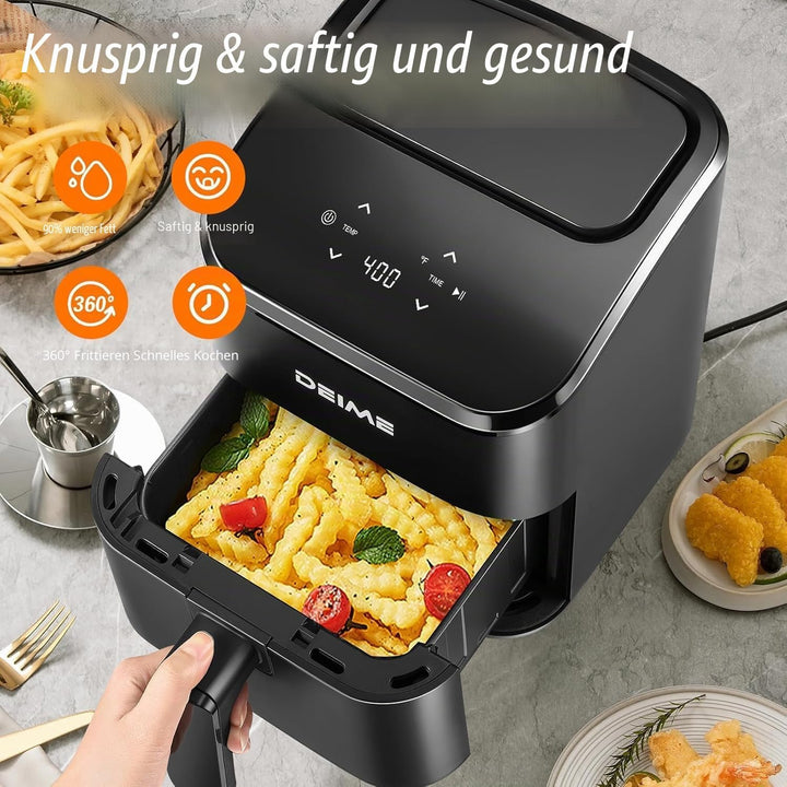DEIME Heissluftfritteuse 2,5 l, kleiner digitaler Airfryer, platzsparend, kompakt, zum Backen, Aufwä