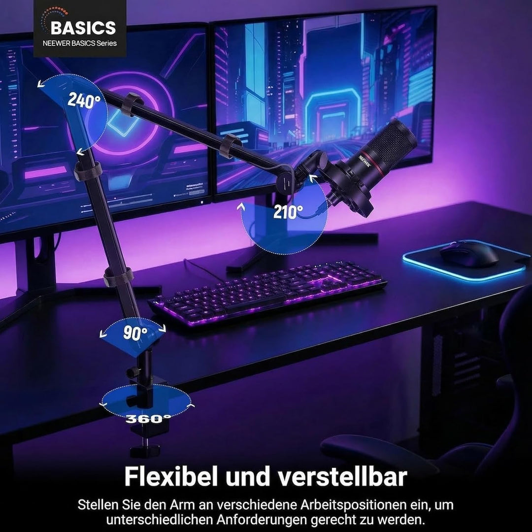 NEEWER BASICS Mikrofon Boom Arm, 78cm flexibler Microphone Tischständer Halterung, kompatibel mit Bl