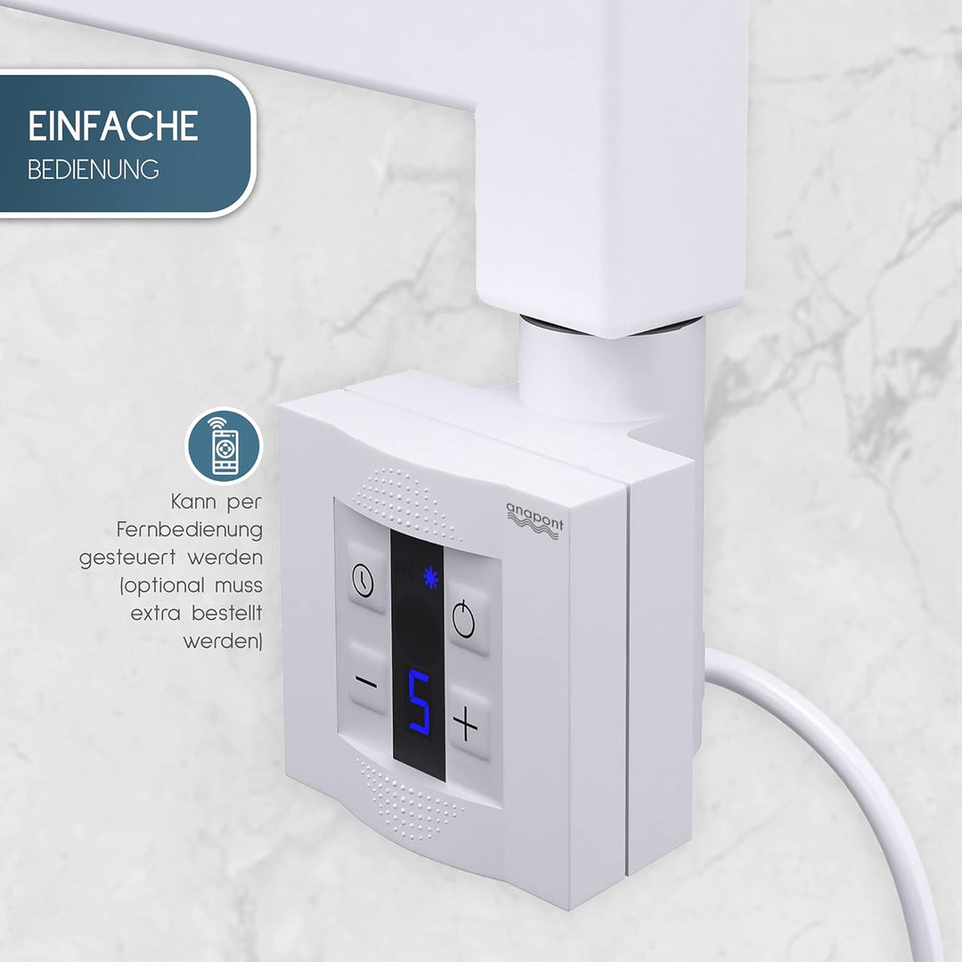 anapont elektrischer Badheizkörper 1175x500 weiss gebogen | Timer-Funktion, Handtuchheizkörper, Made
