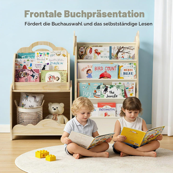 Kinderregal, 3-in-1 Kinderbücherregal und Spielzeugaufbewahrungsregal mit Hängetasche, Tragbares Büc