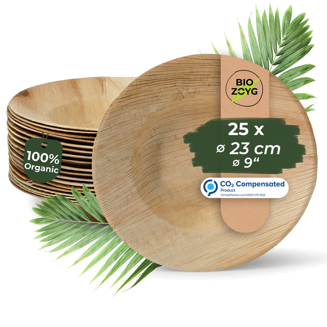 BIOZOYG Palmware - Hochwertige Einweg Snackteller tief I rund 14cm 25 Stück Snackschale Palmblattges