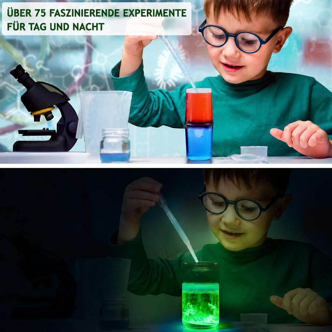 75+ Experimente für Kinder, Glühen im Dunkeln Experimentierkasten mit leuchtenden Reagenzglas, leuch