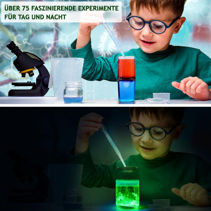 75+ Experimente für Kinder, Glühen im Dunkeln Experimentierkasten mit leuchtenden Reagenzglas, leuch