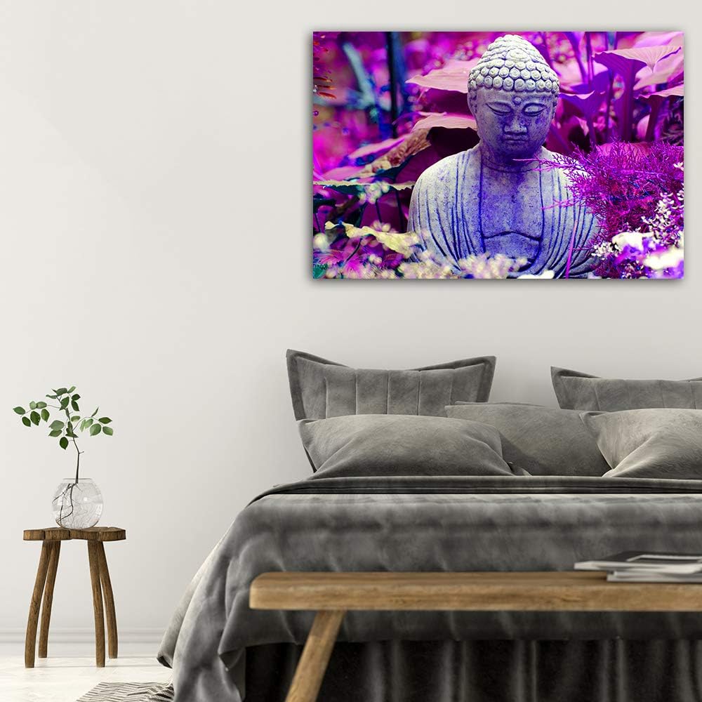 Feeby Wanddeko XXL Buddha Leinwandbild 5 Teilig Abstrakt Blätter Natur violett 100x70 cm Leinwandbil