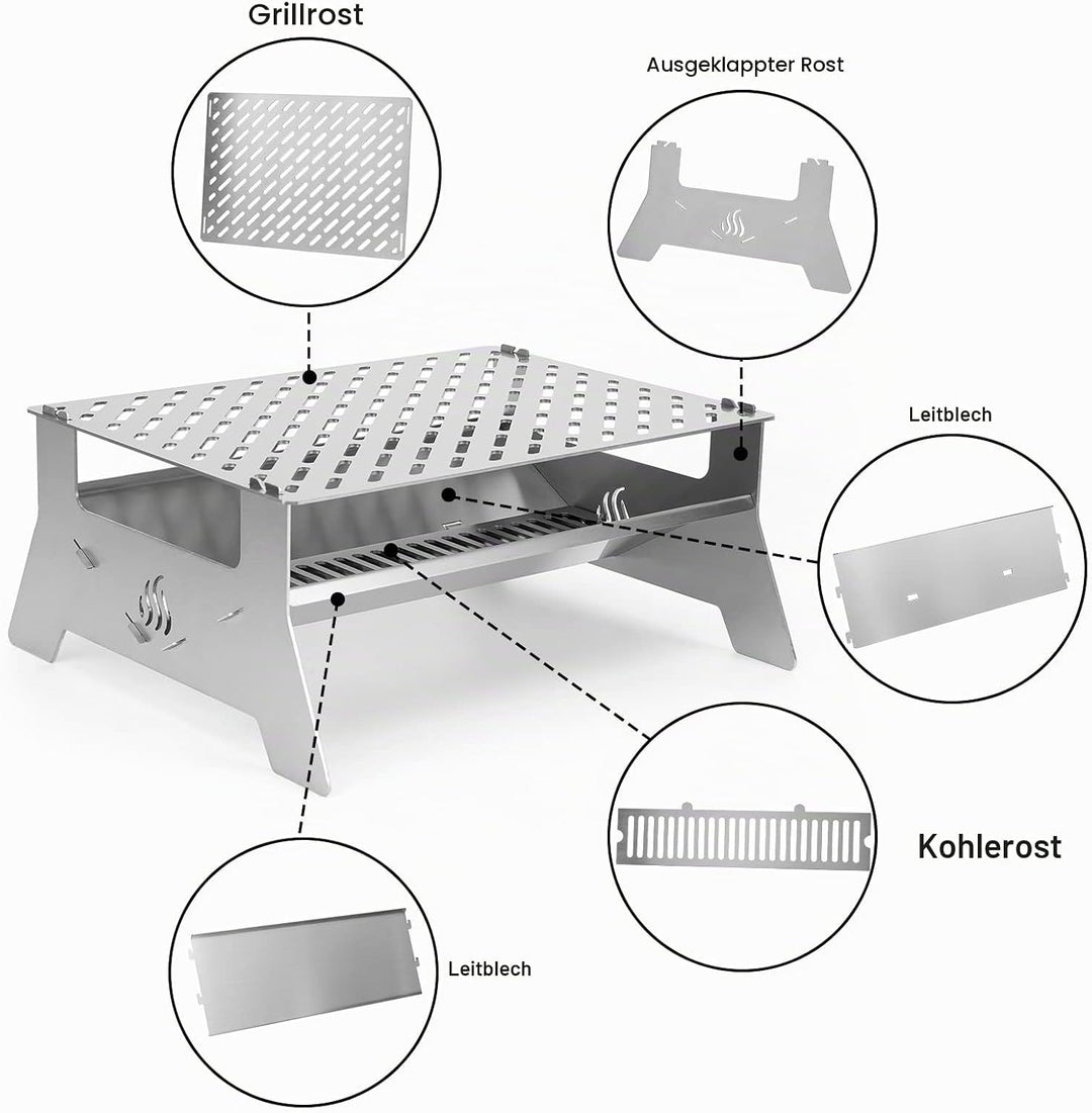 Onlyfire Tischgrill,mobiler Holzkohle-Grill, Grill-Grillrostsystem aus Edelstahl mit Tragetasche und