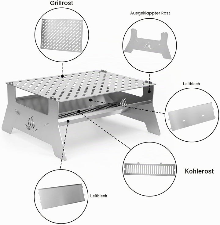 Onlyfire Tischgrill,mobiler Holzkohle-Grill, Grill-Grillrostsystem aus Edelstahl mit Tragetasche und