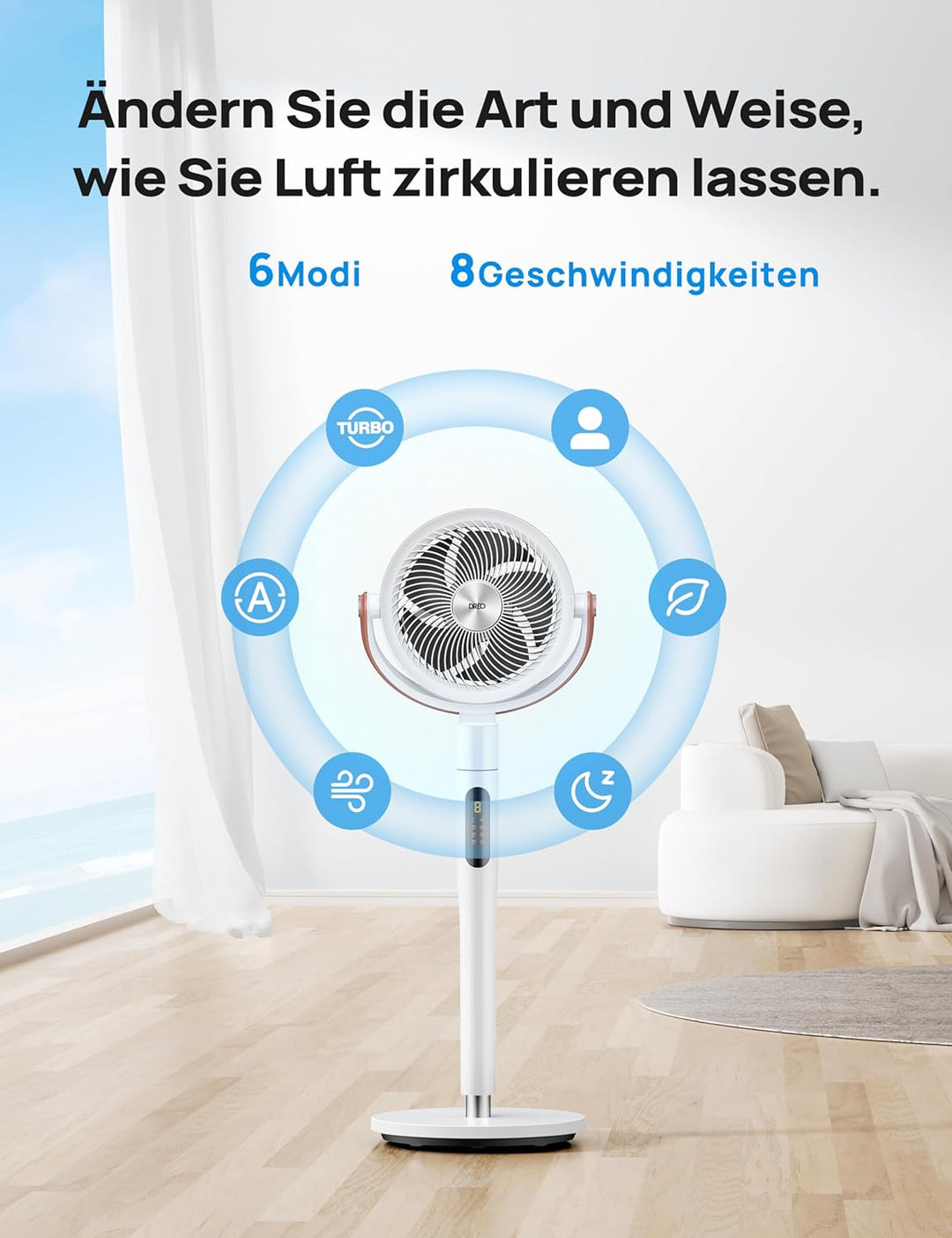 Dreo 25dB leiser Smart Standventilator, 30M Windentfernung 1500m³/h Luftvolume Turbo-Luftzirkulator