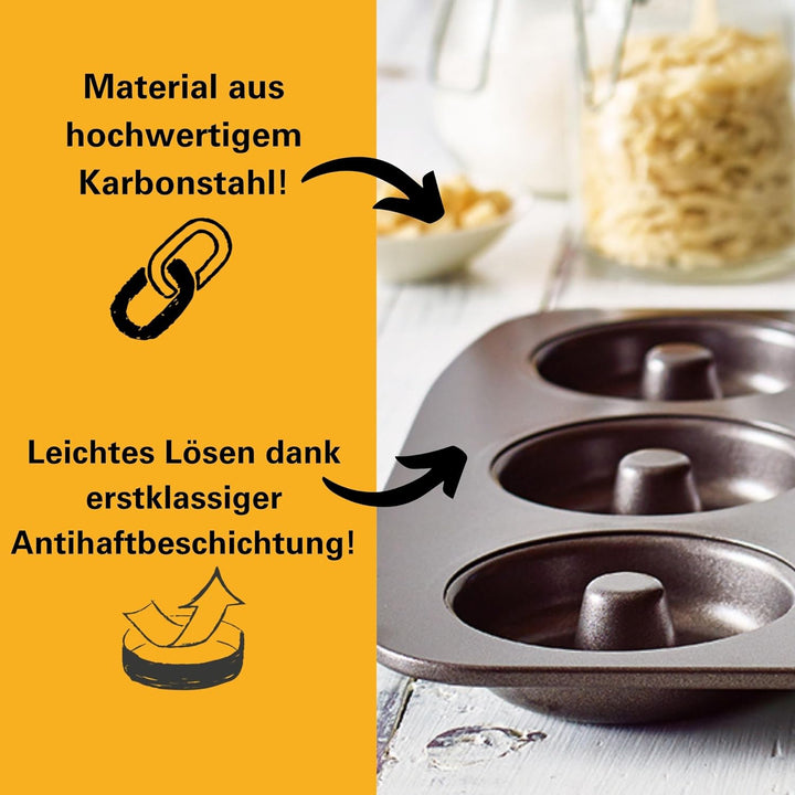 Birkmann Easy Baking Mini-Donutblech, 12 Mulden Donut Backform aus Karbonstahl mit Antihaftbeschicht