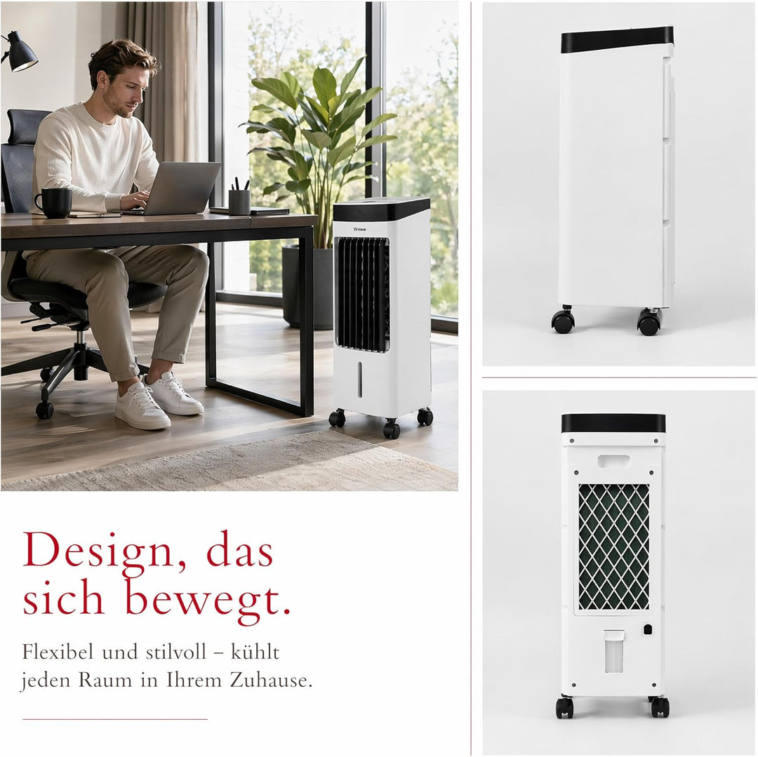 Trisa Turmventilator mit Wasserkühlung 4L - Fernbedienung, Luftkühler für Eis & Wasser, 6h Timer, Os