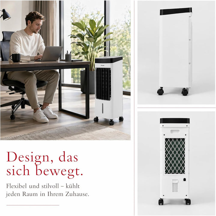 Trisa Turmventilator mit Wasserkühlung 4L - Fernbedienung, Luftkühler für Eis & Wasser, 6h Timer, Os