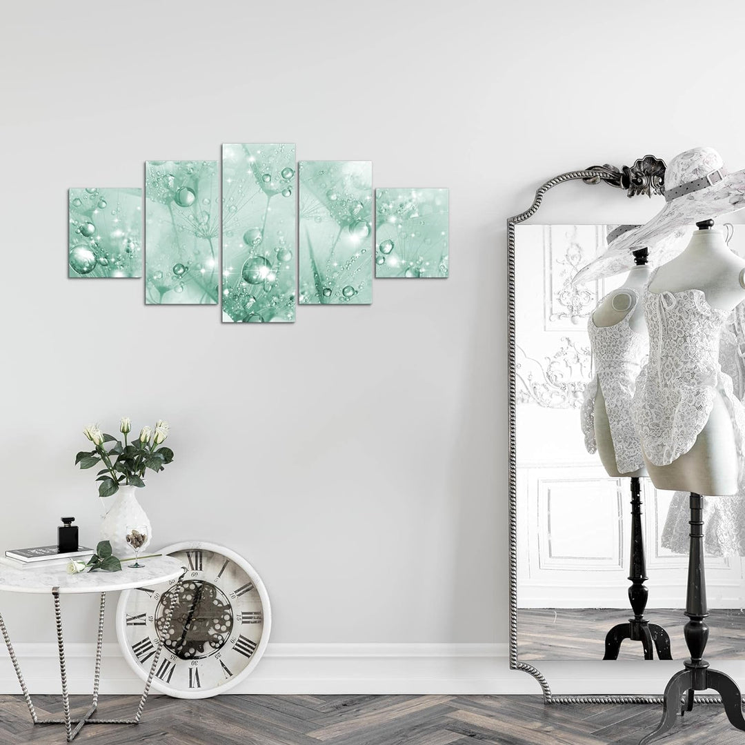 Runa Art Wandbilder Blumen Pusteblume 5 Teilig Bild auf Vlies Leinwand Deko Wohnzimmer Natur Schwarz