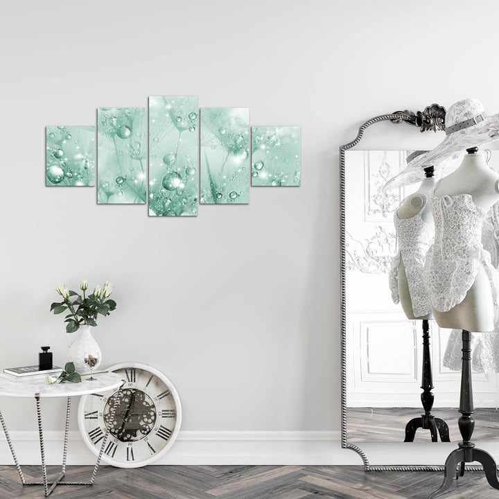 Runa Art Wandbilder Blumen Pusteblume 5 Teilig Bild auf Vlies Leinwand Deko Wohnzimmer Natur Schwarz