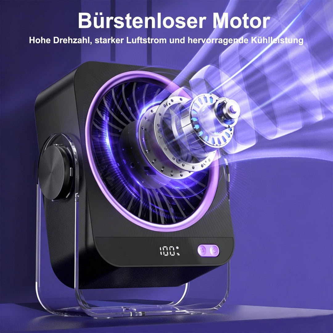 USB Schreibtischventilator, Tischventilator 4000mAh 5 Geschwindigkeiten & 180° Drehbar, Ultra-leiser