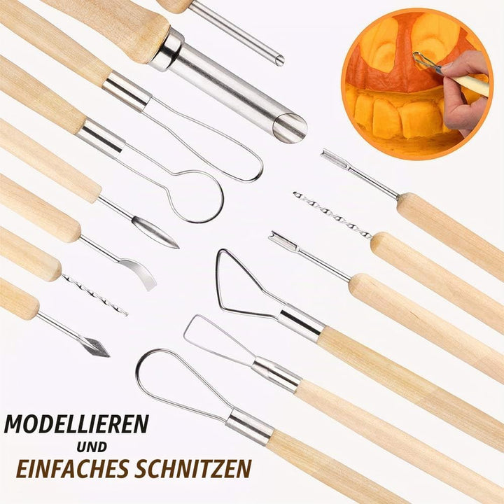 D-FantiX Halloween Kürbis Schnitzset, 13 Stück Professionelles Edelstahl DIY Kürbis Schnitzwerkzeug