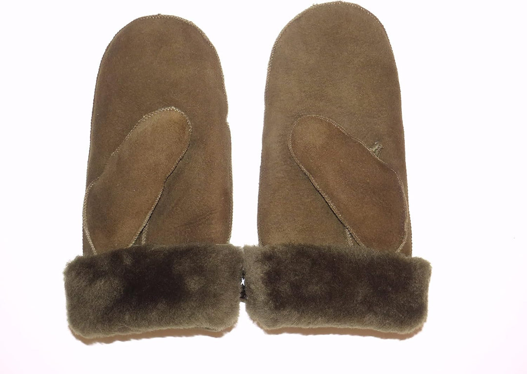 Lammfell Handschuhe Fäustlinge, Fausthandschuhe aus Merino Lammfell, Cognac - braun - olive, Damen -