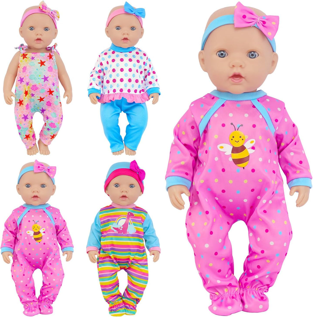 4 Sets Kleidung und Zubehör für Puppen 35-45 cm und 14-18 Zoll - Enthält Overall, Oberteil, Hose, Hu