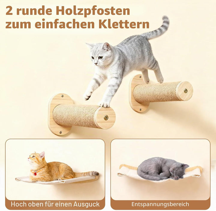 Katzenhängematte Wandmontage,Katzen Kletterwand,Wandmontiertes Kiefernholz Katzenwandmöbel,Katzenlei