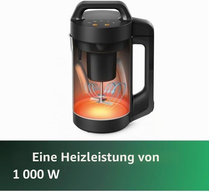 Philips HR2203/80 Standmixer mit Heizfunktion, schwarz 1,2 l, 1000 W