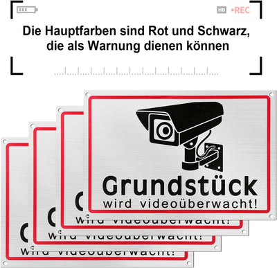 4 Stück Achtung Videoüberwachung Schild 20 * 30cm Videoüberwachung - Warnschild - Hinweisschild für