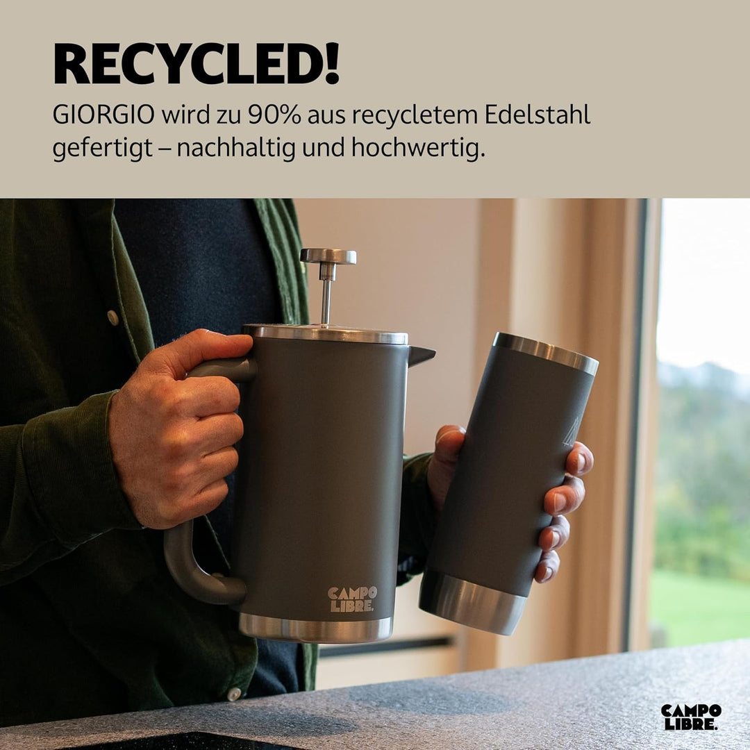 Campo Libre. Giorgio. French Press I Kaffeebereiter aus doppelwandigem Edelstahl 0,6l I plastikfreie