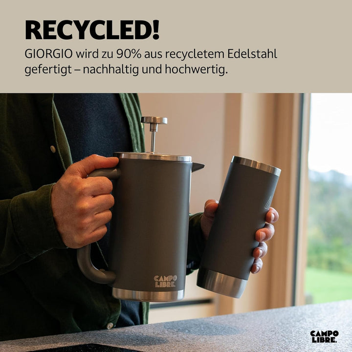 Campo Libre. Giorgio. French Press I Kaffeebereiter aus doppelwandigem Edelstahl 0,6l I plastikfreie