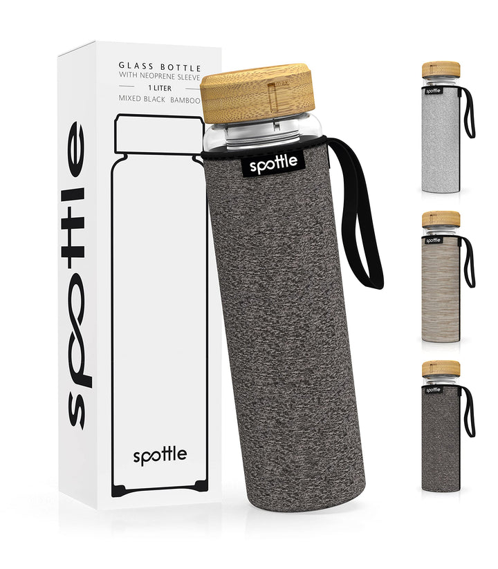 spottle Teeflasche Glas 1 Liter mit Siebeinsatz – Teekanne to go - Glasflasche mit Teeeinsatz und Sc