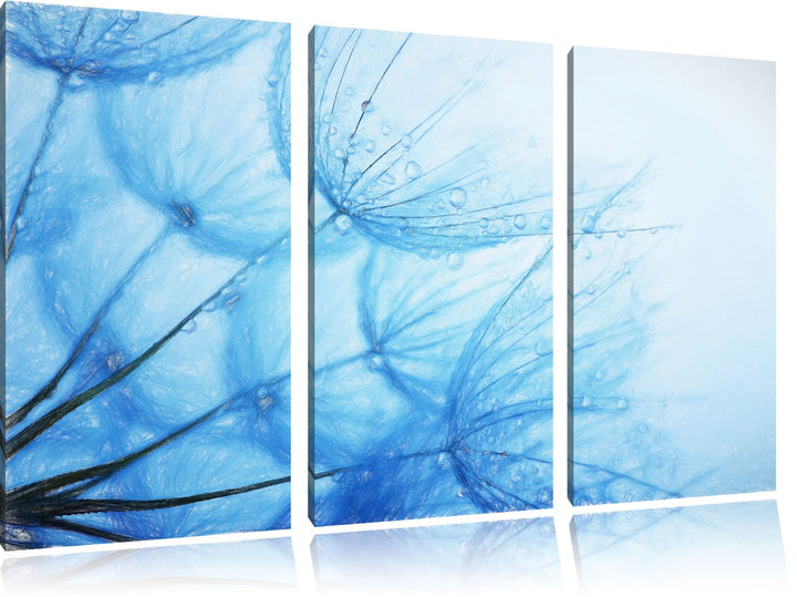 Pixxprint Tropfen bedeckte Pusteblumen Bunstift Effekt 3-Teiler Leinwandbild 120x80 Bild auf Leinwan