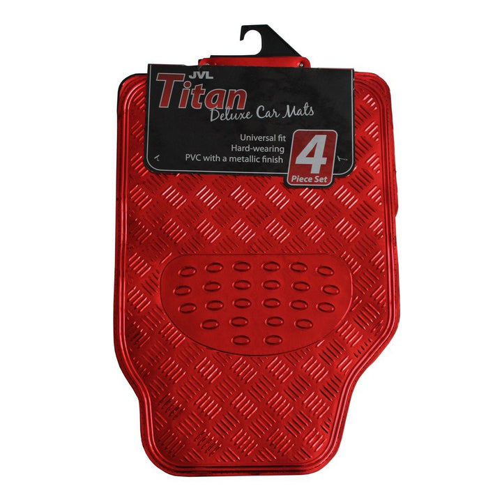 JVL 01-692 Titan Automatten-Set Metallisch mit Gummirückseite, Rot, 4-teilig, Rot
