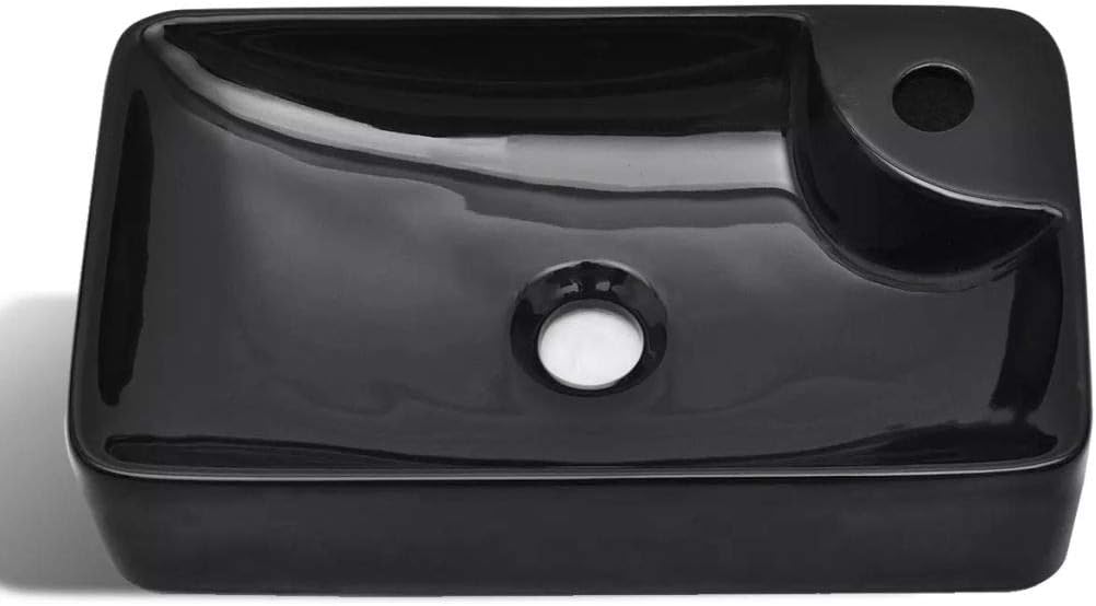 Festnight Keramik Waschbecken Handwaschbecken Waschschale mit Hahnloch 440 x 250 x 100 mm Schwarz
