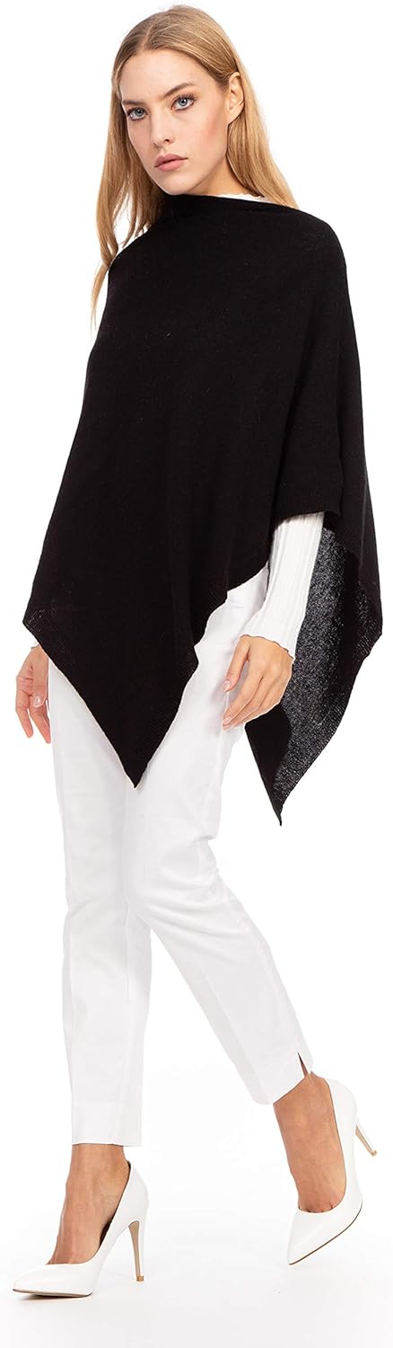 Marine Cashmere - Poncho aus Kaschmir-Mischgewebe für Damen, zart und weich, aus Kaschmir Schwarz, S