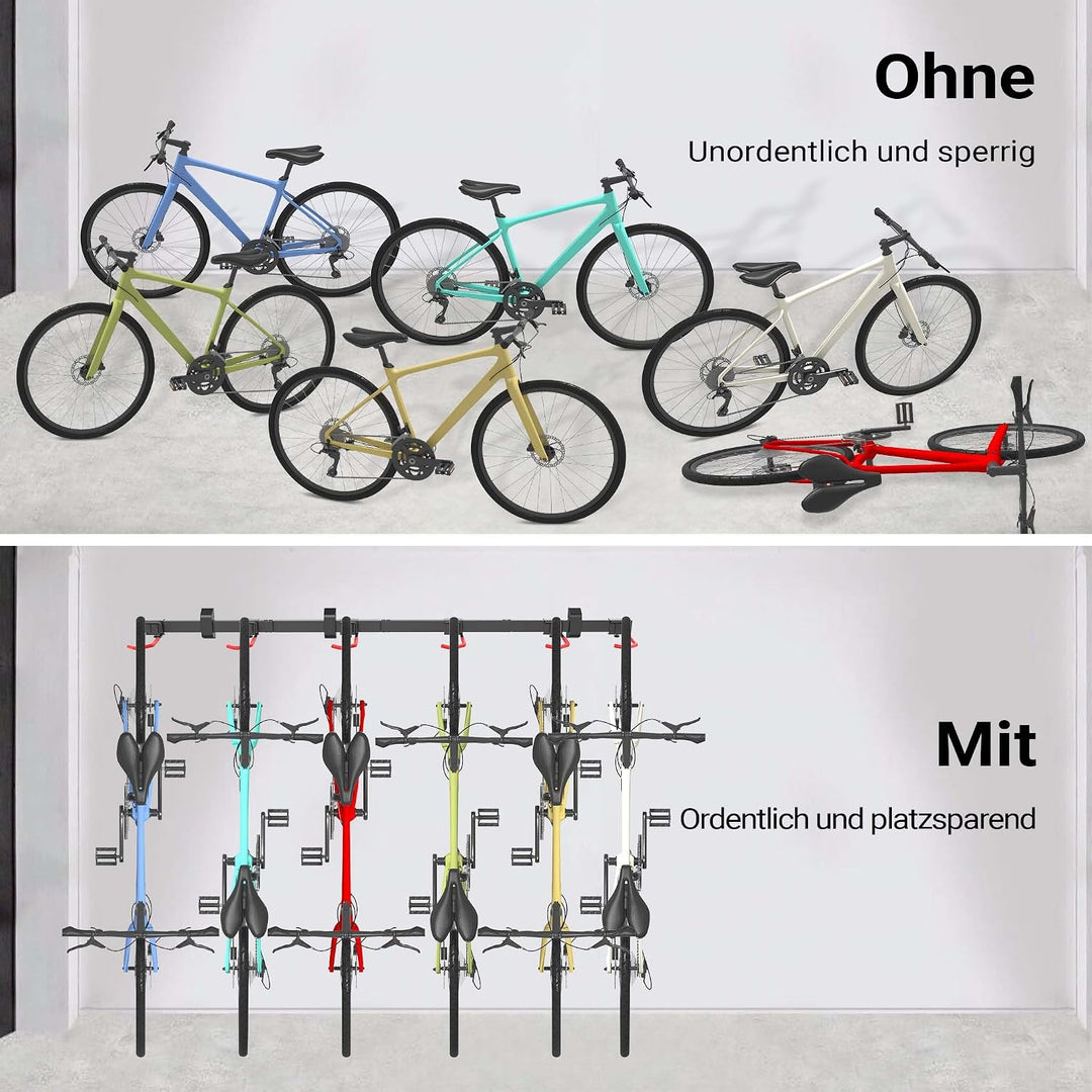 Wiltec Fahrrad Wandhalterung für 6 Fahrräder 160,4 x 18 x 10,5 cm bis 150 kg, Universal Fahrradhalte