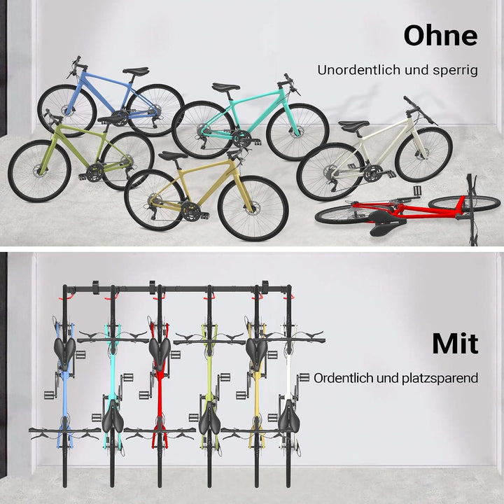 Wiltec Fahrrad Wandhalterung für 6 Fahrräder 160,4 x 18 x 10,5 cm bis 150 kg, Universal Fahrradhalte