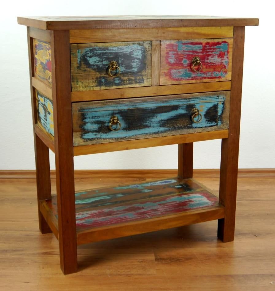 livasia Teakholz Kommode aus Java | Sideboard | Recyceltes buntes Bootsholz | Asiatisches Highboard