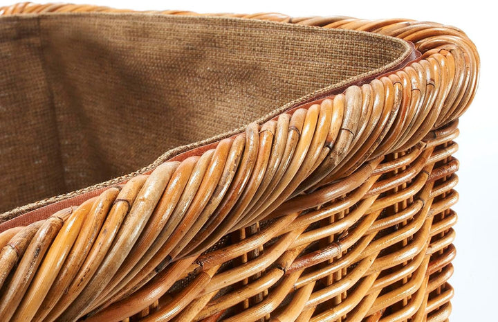 Holztrage Holzkorb für Kaminholz - Rattan Lacak mit abnehmbarem Leinenstoff Braun