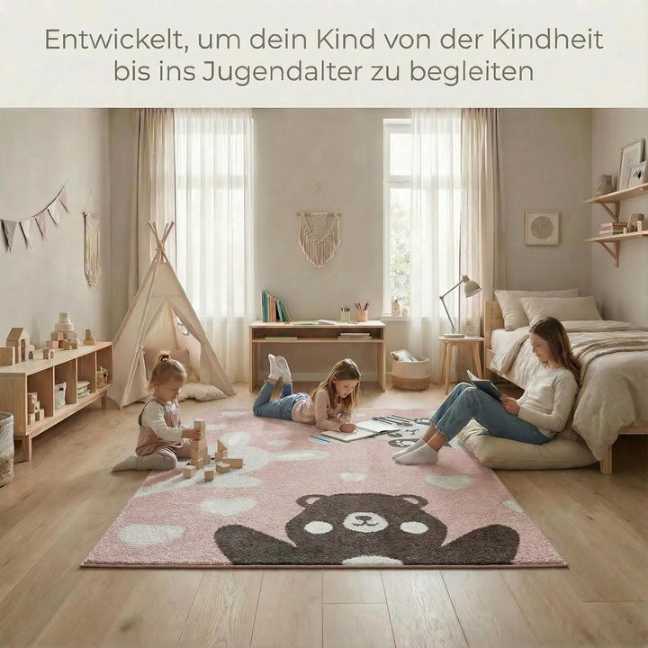 Jimri Teppich Kinderzimmer - Teppiche für Kinderzimmer, Kinderteppich, Kinderteppich Mädchen, Bär, H