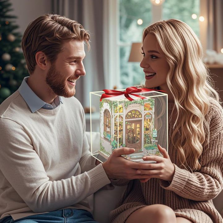 Fsolis DIY Book Nook Kit - 3D Holz Häuser Bausatz mit LED-Beleuchtung, Personalisierte Regal - für E
