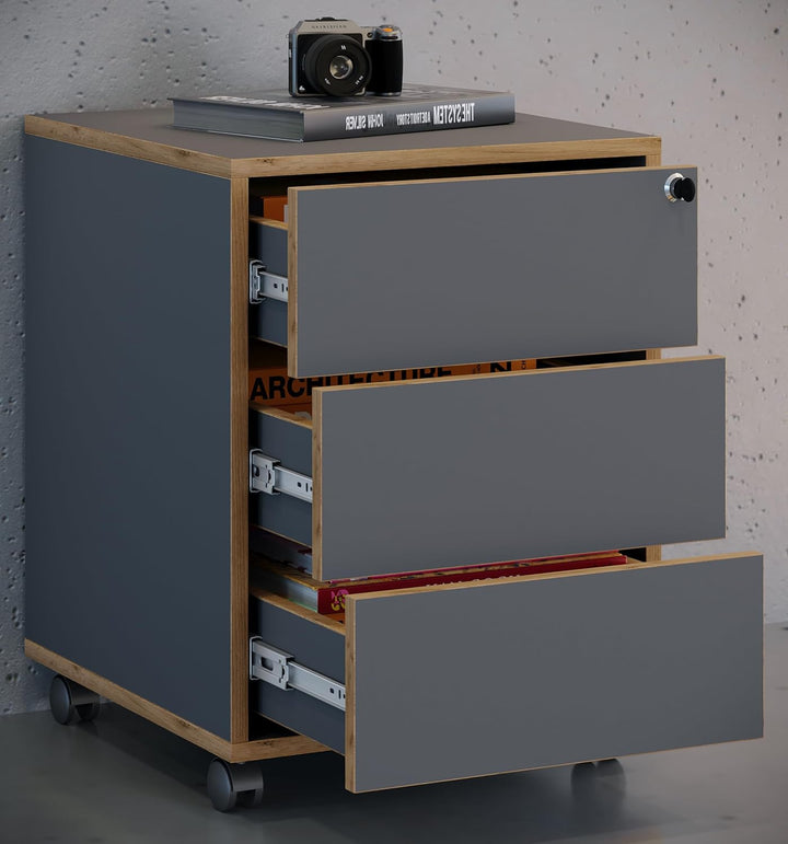 VCM Rollcontainer Beistellcontainer Bürocontainer Rollen rollbar Salia 3 Schublade Tiefe 45 cm Anthr