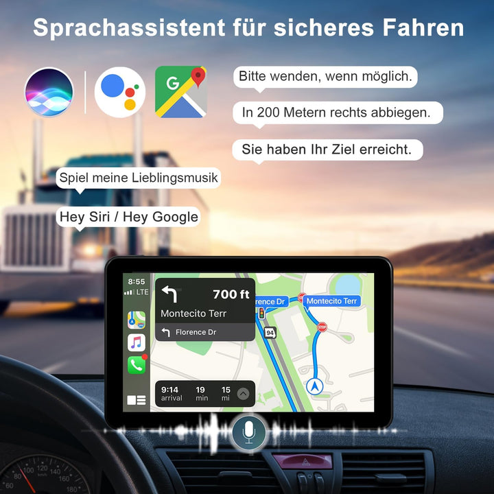 Tragbare CarPlay Display, Wireless Android Auto Monitor, 7 Zoll IPS Bildschirm mit Bluetooth-Freispr