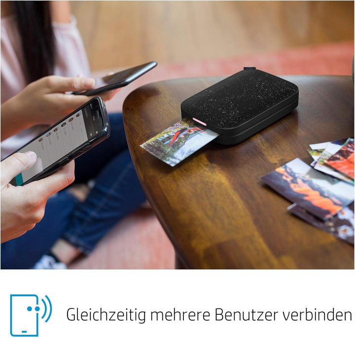 HP Sprocket Mobiler Fotodrucker (Drucken ohne Tinte, Bluetooth, 5 x 7,6 cm Ausdrucke) Noir