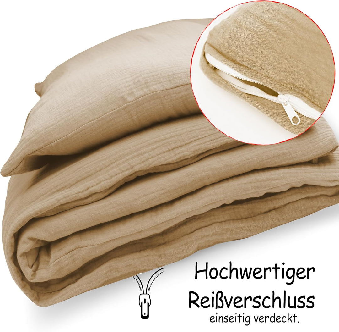 PinkZebra Kinderbettwäsche Musselin 100 x 135 cm + 40 x 60 cm, Bettwäsche aus 100% Bio-Baumwolle Ohn