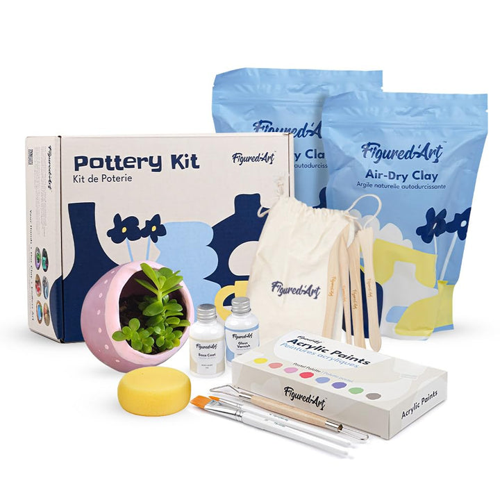 Figured'Art Töpferset für Anfänger für zu Hause mit Ton, Premium & lufttrocknend, 2 kg ohne Brennen.