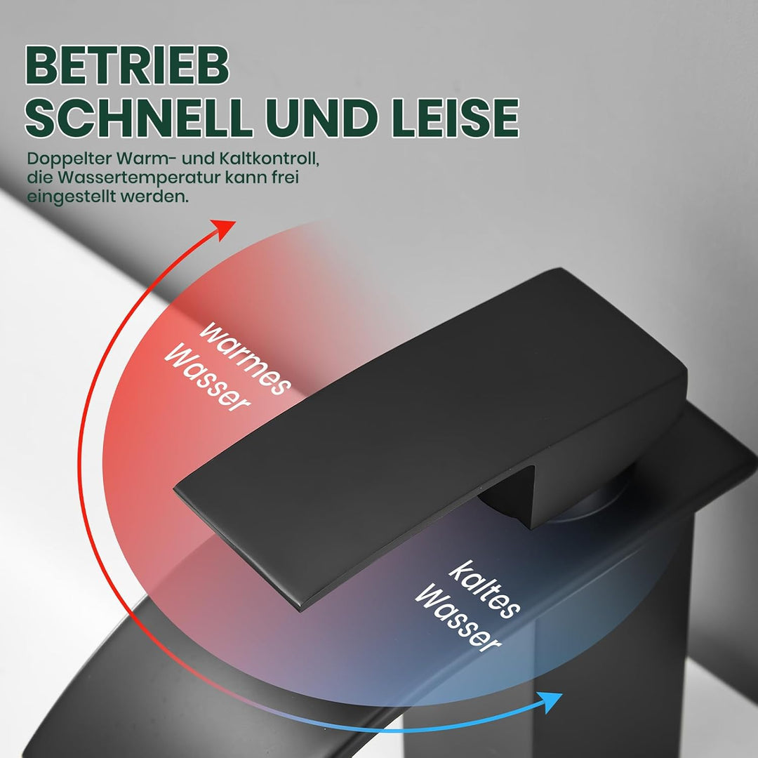 Wasserhahn Bad, Wasserfall Waschtischarmatur Bad, Mischbatterie Waschbecken für Badzimmer, Einhandmi