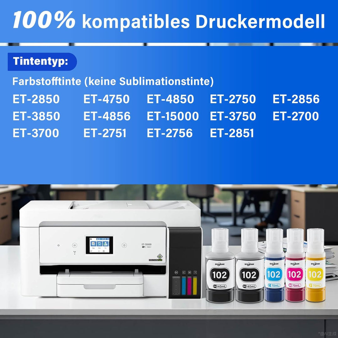 Tinte 102 Multipack kompatibel für Epson ET-2850 ET-4750 ET-4850 ET-2750 ET-2856 ET-3850 ET-4856 ET-