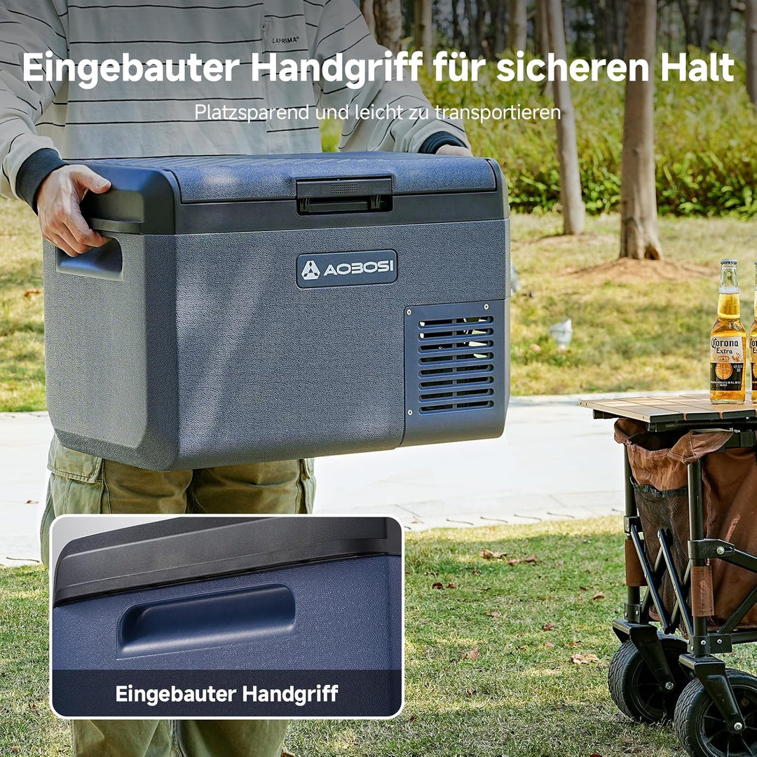 AAOBOSI Kompressor Kühlbox 25L, Tragbare Elektrische Kühlbox 12V/230V, IPX4 Wasserdicht, -20°C bis 2