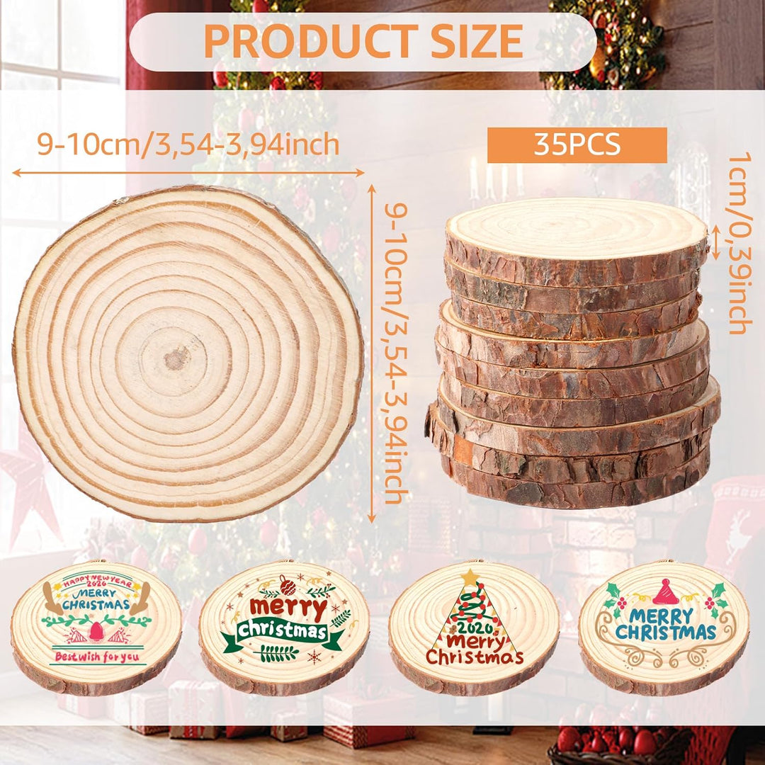 APACALI 35 Stück Holzscheiben Zum Basteln, 9-10cm Baumscheiben mit Rinde, Holzscheiben Ohne Loch, Ru