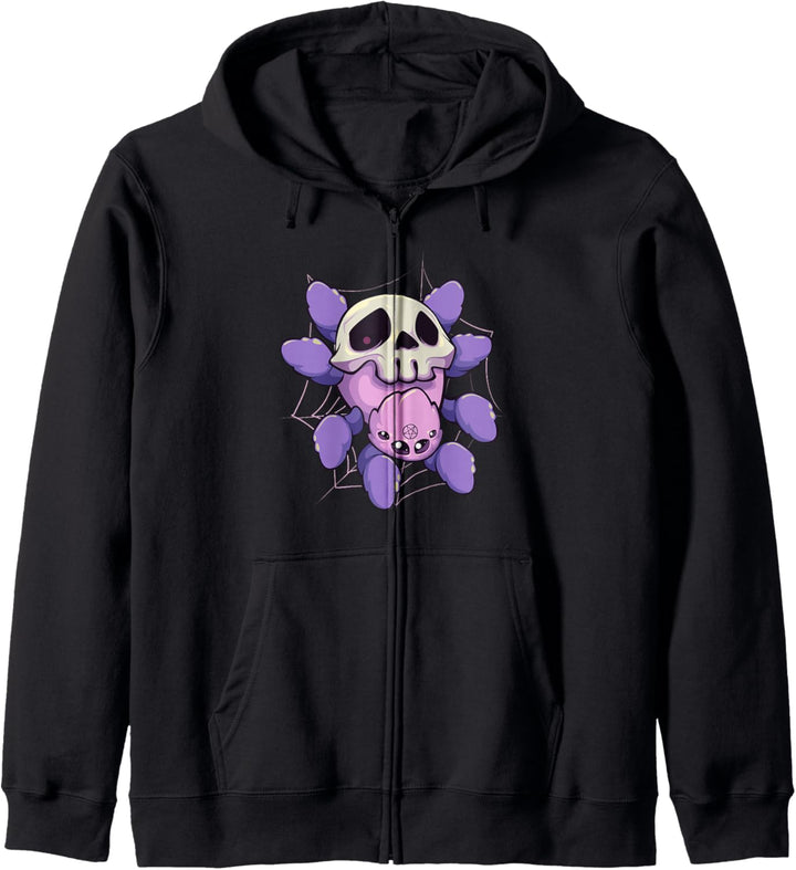Pastel Goth Kawaii Spinne Tarantel mit Pentagramm Kapuzenjacke