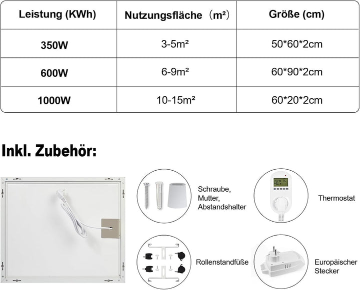 Infrarotheizung Standgerät 350W mit Smart Thermostat, Infrarot Wandheizung–Mobiler Energiesparender