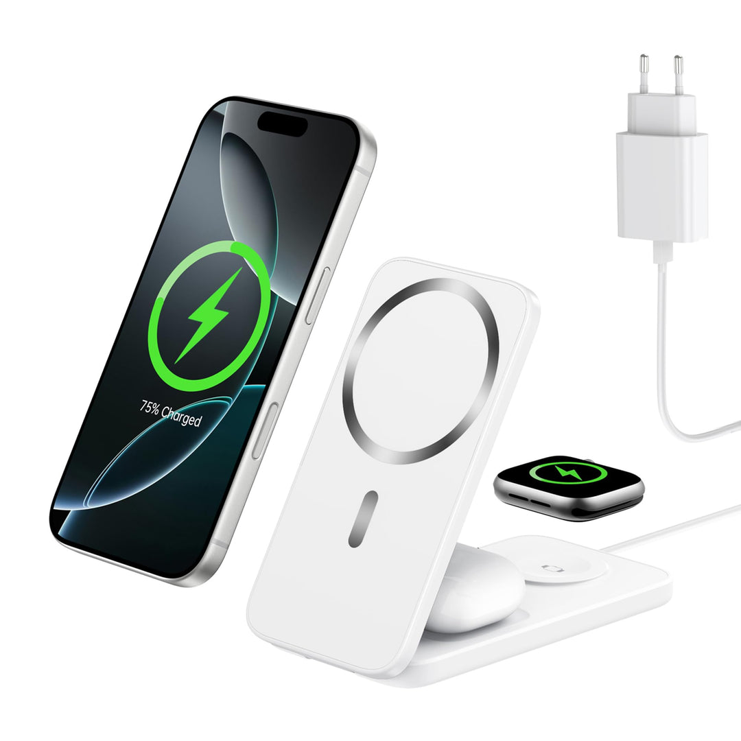 Ladestation Apple Watch und iPhone, Magnetische 3 in 1 Ladestation für iPhone 17/16/15/14/13/12 Seri