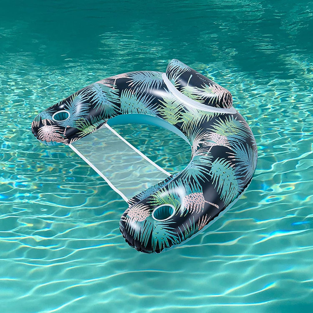 Palm Leaf Pool Float,Schwimmstuhl für Erwachsene - Schwimmbad-Wasserstuhl mit Getränkehalter,Schwimm