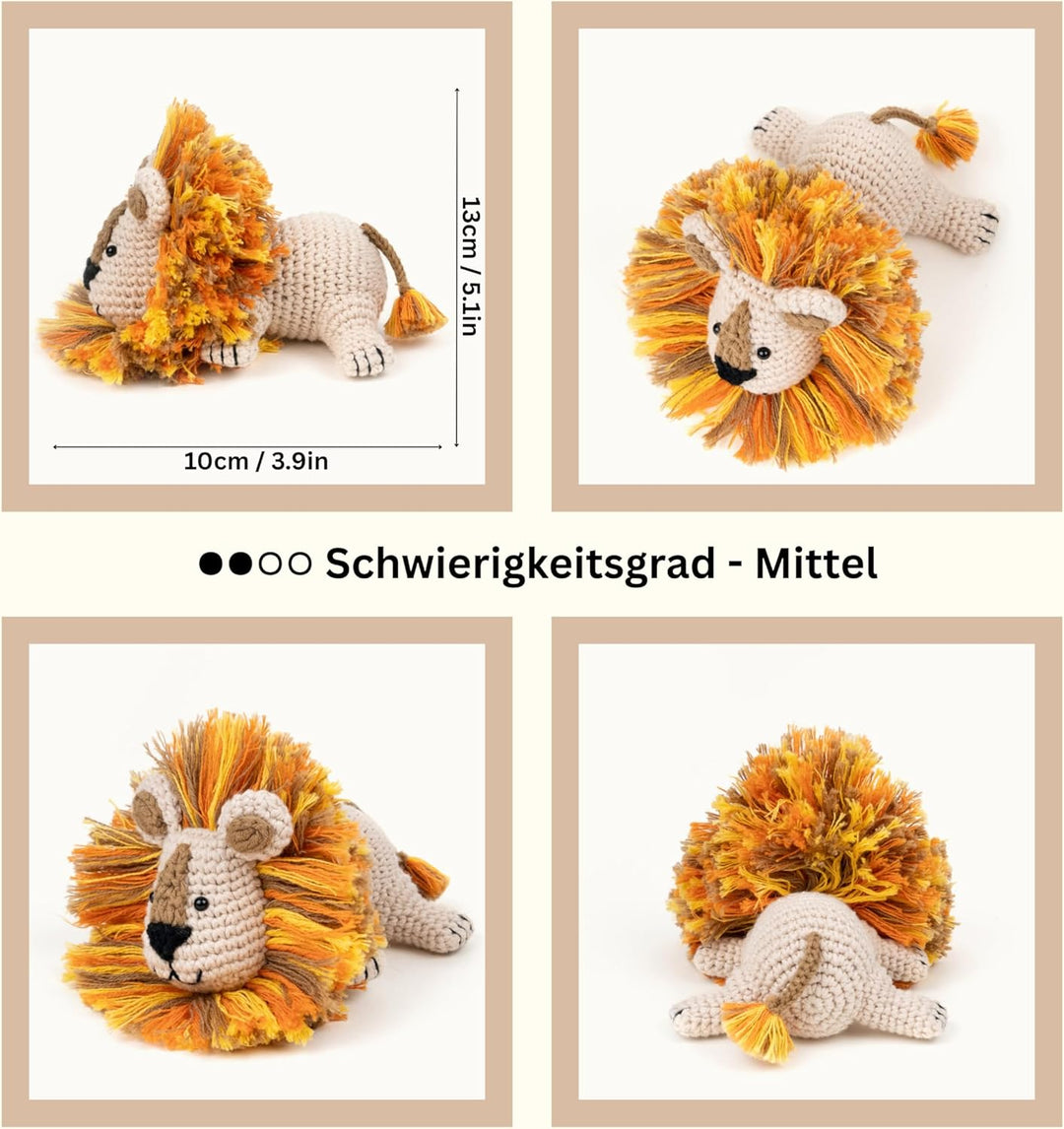 The loop story Häkelset Tiere Löwe Crochet kit mit Video-Kurs (Schritt für Schritt auf English) – Hä